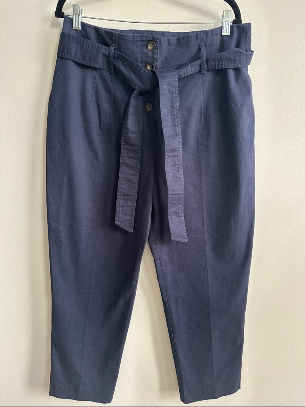 Boden Navy High-Waist Paperbag Trousers with Belt